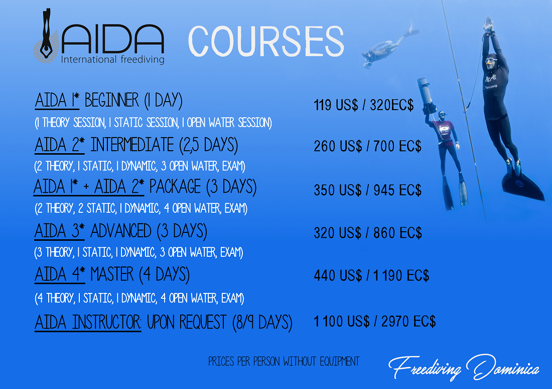 Freediving Dominica AIDA Courses Prices