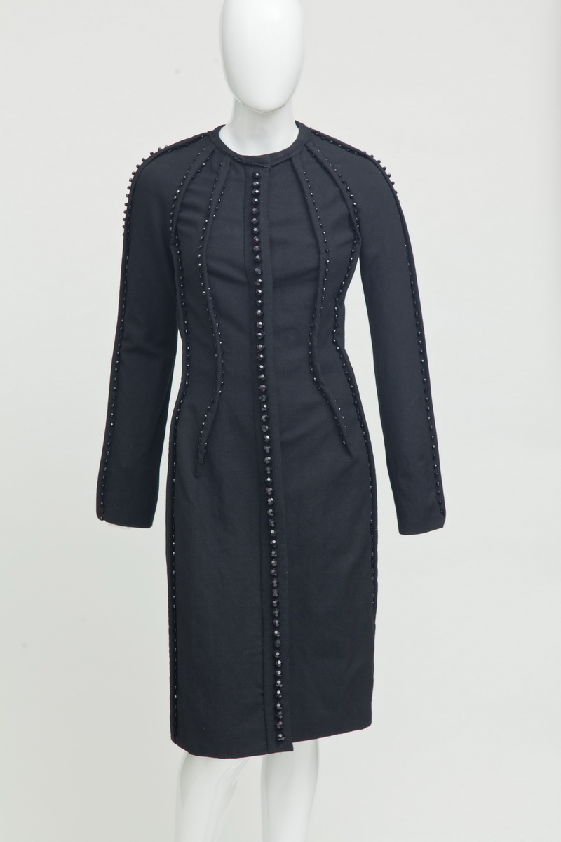 Black Wool Crepe Cocktail Coat Dress