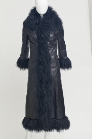 Leather & Mongolian Fur Maxi Coat